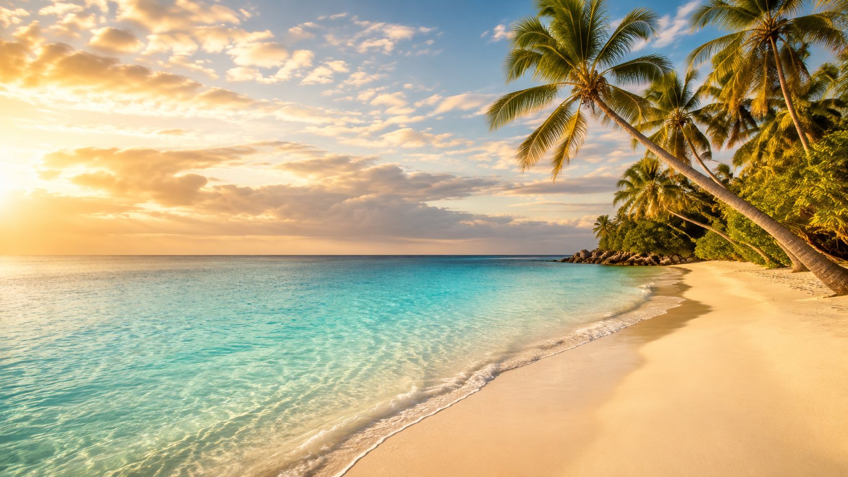 Playa tropical al atardecer, destino internacional